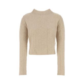 Max Mara Geribbelde trui van wol en kasjmier met hoge hals en lange mouwen - Dames - Ronde hals truien - Wit - M - Wol - Truien & Vesten