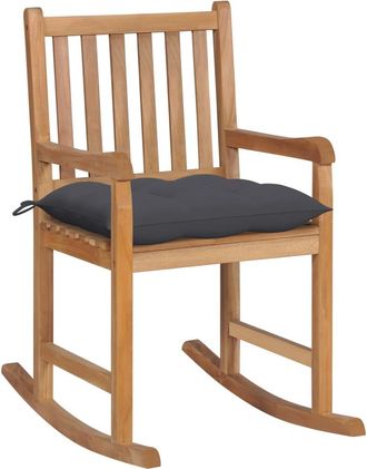 vidaXL Vidaxl - Silla Mecedora De Madera Maciza Teca Con Coj&iacute;n Gris Antracita