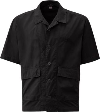 C.P. Company Popeline Boxy Short Sleeve Shirt - Heren - Korte mouwen Overhemden - Zwart - L - Katoen - Overhemden