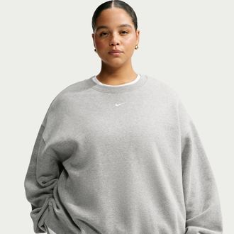 Nike Womens Studio Fleece Medium Weight Oversized Crew-Neck Sweatshirt (Plus Size) in Grey | IZ7011-063