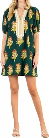 THML Clothing Floral Print V-Neck Dress In Green