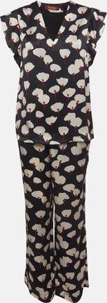 Max Mara Black Floral Print Silk Pants And Top Set