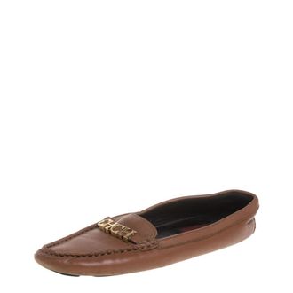 Carolina Herrera CH Carolina Herrera Brown Leather Logo Detail Flats Size 37