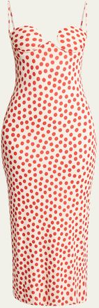 Alaia Polka-Dot Bustier Midi Column Dress
