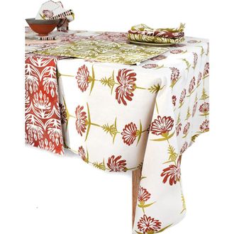 French Home Tropical Garden Tablecloth in Crimson And Chartreuse at Nordstrom Rack