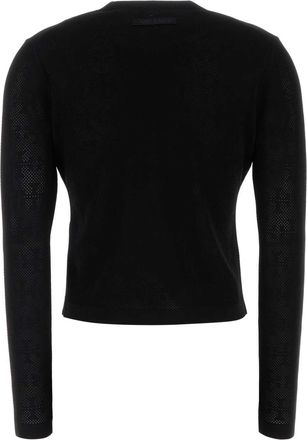 Tory Burch Womens Viscose-Blend Pointelle Knit Cardigan Black Polyester