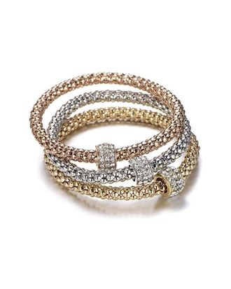 Liv Oliver 18K Tri-Tone Plated Cz Bracelet Set