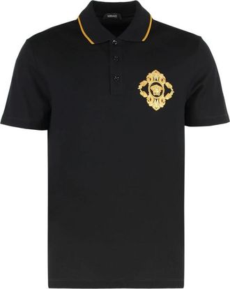 Versace Polo met geribbelde kraag - Heren - Polos - Zwart - L - Katoen - Tops