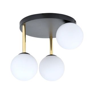 Wonderlamp Plaf&oacute;n de techo negro y dorado con 3 esferas de cristal blanco