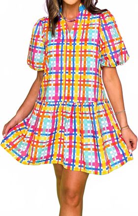 THML Clothing Puff Sleeve Gingham Dress In Multi