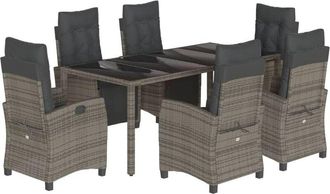 vidaXL Set Comedor Jard&iacute;n 7 Pzas Y Cojines Rat&aacute;n Sint&eacute;tico Gris Vidaxl