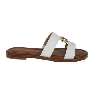 Michael Kors Sliders, female, White, Size: 8 1/2 US Erin Leather Sandal