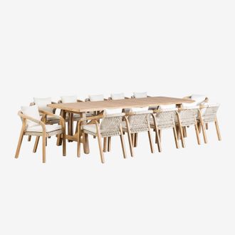 Sklum Sklum - Set De Mesa Rectangular (300x100 Cm) Y 12 Sillas De Jard&iacute;n En Madera De Acacia Dubai