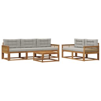 vidaXL Conjunto De Sof&aacute;s De Exterior 6 Pcs Natural Y Gris Claro Vidaxl