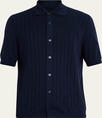 Brunello Cucinelli Mens Cotton Rib Short-Sleeve Shirt