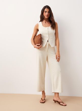 Ichi Womens Textured knit cropped wide-leg pant