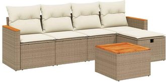 vidaXL Vidaxl - Juego De Sof&aacute;s Jard&iacute;n Con Cojines 6 Pzas Rat&aacute;n Sint&eacute;tico Beige