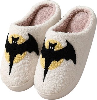 Generic 2025 Halloween Cotton Slippers Fall/Winter Heart-Shaped Indoor Shoes Home Cartoon Plush Warm Slippers (Bat,6.5)