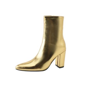 Generic Womens Metallic Finish Ankle Boots Chunky Heel Fashion Events Booties,Gold,1.5 UK