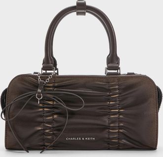 Charles & Keith Kadee Ruched Bow-Charm Bowling Bag