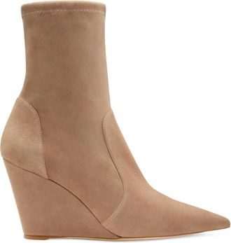 Stuart Weitzman Wedge 85 Sock Bootie - Dames - Laarzen met Hak - Beige - 37 1/2 EU - Leer - Schoenen