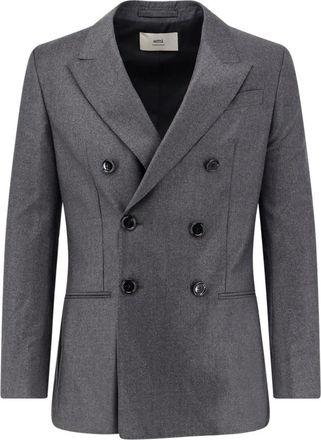 Ami Dubbel-Breasted Grijs Wollen Blazer - Heren - Blazers - Grijs - 2XS - Wol - Jassen