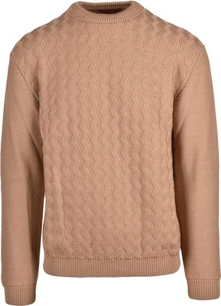 Daniele Fiesoli Beige Crewneck Sweater With Textured Zigzag Knit
