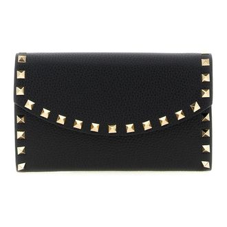 Valentino Garavani Tassen, Dames, Zwart, ONE Size, Leer, Rockstud Wallet On Chain