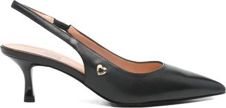 Love Moschino heart-appliqu&eacute; slingback pumps - women - Calf Leather/Calf Leather/Polyurethane - 37 - Black