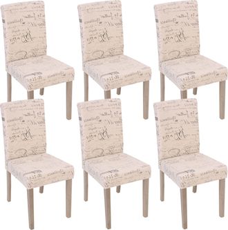 Hhg Hhg - Lote De 6 Sillas De Comedor Littau, Silla Silla De Cocina, Textil Con Letras, Crema, Patas Estructura - Roble