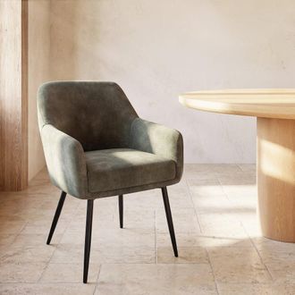 Maisons du monde Sill&oacute;n de comedor de tejido de poli&eacute;ster verde kaki con patas de acero negro