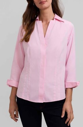 Foxcroft Taylor Fitted Non-Iron Shirt in Chambray Pink at Nordstrom, Size 14