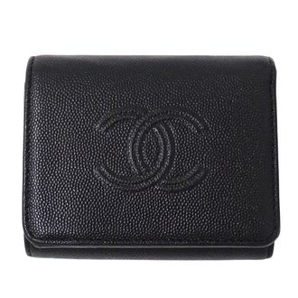 Chanel Black Grained Calfskin Wallet (Tri-Fold) (Pre-Owned)