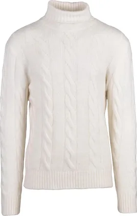 Eleventy High Neck Cable Knit Sweater With Ribbed Details