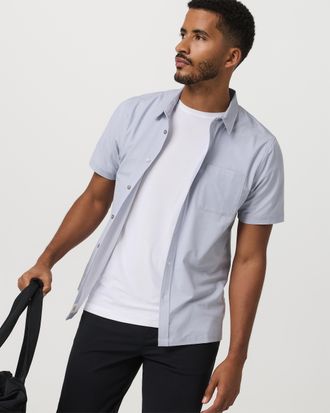 Vuori Clothing Short Sleeve Bridge Button Down | Atmosphere Mini Stripe | Medium