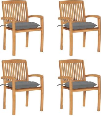 vidaXL Vidaxl - Sillas De Jard&iacute;n Apilables 4 Uds Madera De Teca Con Cojines