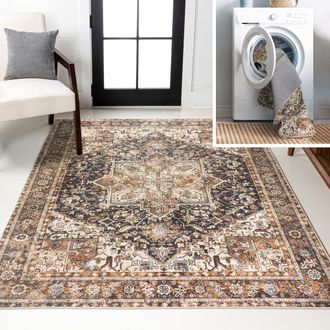 Jonathan Y Designs Chapell Chenille Traditional Medallion Machine-Washable Area Rug in Black/terra at Nordstrom, Size 3Ft 0In X 5Ft 0In