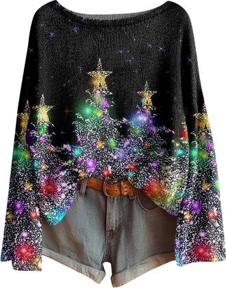 Generic Christmas Jumper for Women, Long Sleeve Loose Fit Boat Neck Sweater Pullover, Festive Knitted Jumper with Multiple Designs for Holiday & Casual Wear
