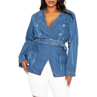 Buxom Couture Double Breasted Denim Jacket at Nordstrom, Size 1 X
