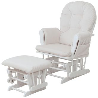 Hhg Nunca Usado] Sill&oacute;n Relax Hhg 021, Sill&oacute;n Mecedora Mecedora Con Taburete Tela Cuerda 320g/m&sup2; Oeko-tex, Crema Armaz&oacute;n Blanco