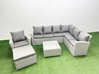 Fimous Rattan Garden Outdoor Furniture Set 8 Seater Rattan Garden Sofa Set in Light Grey