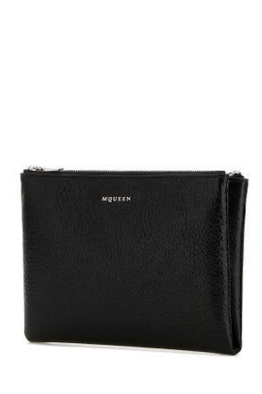 Alexander McQueen Womens Black Leather Pouch Blacksilver Beauty Case
