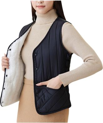 Generic duxyoz WomenS Gilets Plus Size Fleece Lined Gilet Ladies Body Warmer Thermal Sherpa Waistcoat Sleeveless Padded Gilets Button Up Lightweight Casual Bo