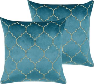 Beliani Conjunto De 2 Cojines Decorativos Patr&oacute;n Marroqu&iacute; 45 X 45 Cm Moderno Azul Dorado Alyssum