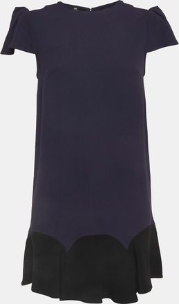 Elisabetta Franchi Blue Crepe Flounce Mini Dress