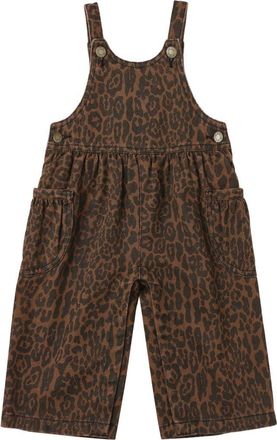 Rylee + Cru Leopard Wide Leg Denim Overalls in Brown at Nordstrom, Size 12-18M