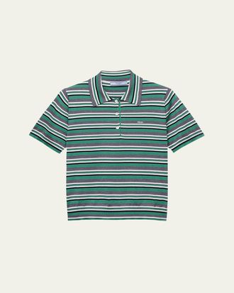 Prada Striped Silk-Cotton Short-Sleeve Polo Shirt