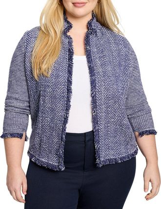 Nic+Zoe Nic+Zoe Plus Notch Collar Fringe Mix Knit Jacket