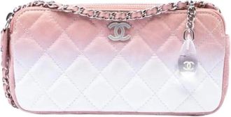 Chanel Pre-owned Double Zip Clutch On Chain - Dames - Vintage Schoudertas - Roze - ONE Size - Leer - Vintage
