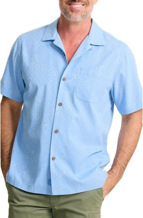 Tommy Bahama Drinks Well with Others Embroidered Silk Camp Shirt in Canyon Sky at Nordstrom, Size Xx-Large